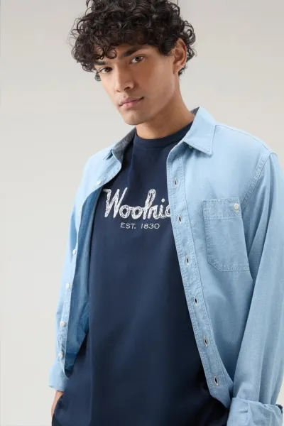 Tričko Woolrich Embroidered Logo T-Shirt Melton Blue