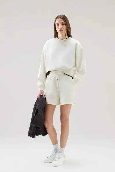 Mikina Woolrich Cotton Fleece Logo Crewneck Plaster White