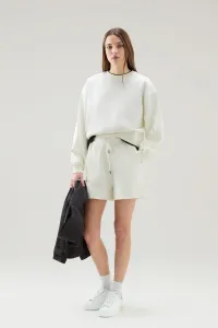Mikina Woolrich Cotton Fleece Logo Crewneck Plaster White