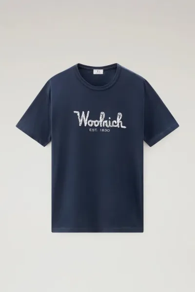 Tričko Woolrich Embroidered Logo T-Shirt Melton Blue