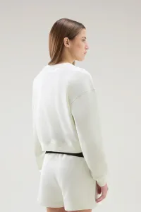 Mikina Woolrich Cotton Fleece Logo Crewneck Plaster White