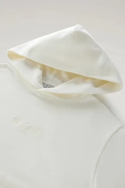 Mikina Woolrich Cotton Fleece Logo Hoodie Plaster White