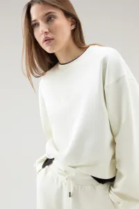 Mikina Woolrich Cotton Fleece Logo Crewneck Plaster White