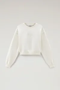 Mikina Woolrich Cotton Fleece Logo Crewneck Plaster White