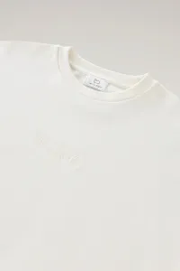 Mikina Woolrich Cotton Fleece Logo Crewneck Plaster White