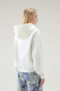 Mikina Woolrich Cotton Fleece Logo Hoodie Plaster White