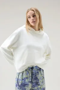 Mikina Woolrich Cotton Fleece Logo Hoodie Plaster White