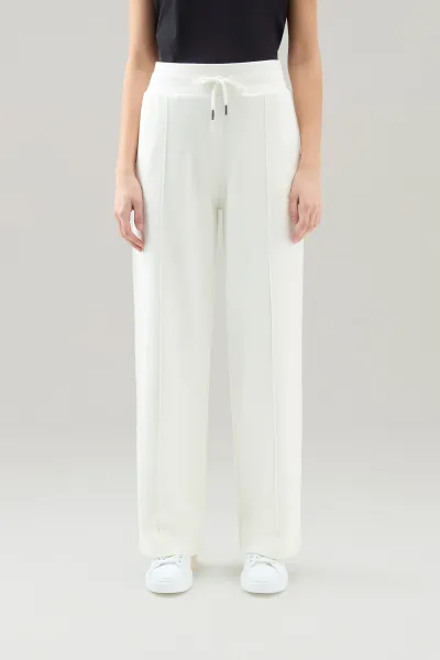 Tepláky Woolrich Cotton Fleece Wide Leg Pant Plaster White