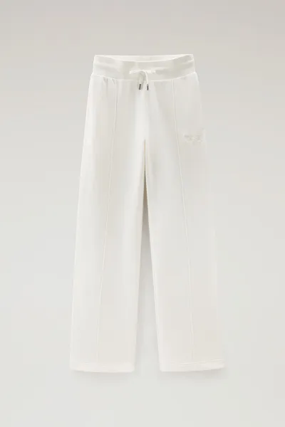 Tepláky Woolrich Cotton Fleece Wide Leg Pant Plaster White