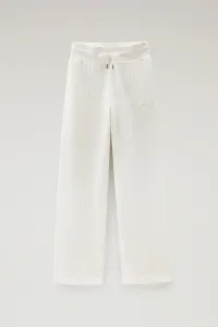 Tepláky Woolrich Cotton Fleece Wide Leg Pant Plaster White