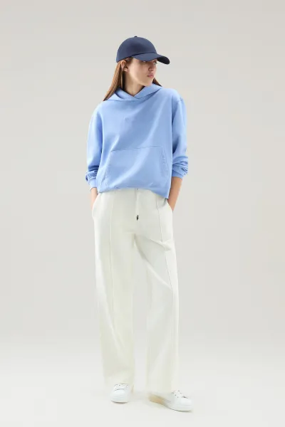 Mikina Woolrich Cotton Fleece Logo Hoodie Sea Breeze