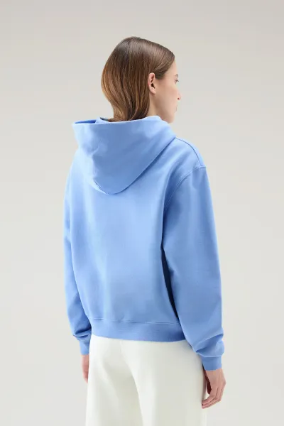 Mikina Woolrich Cotton Fleece Logo Hoodie Sea Breeze