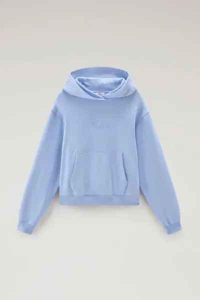 Mikina Woolrich Cotton Fleece Logo Hoodie Sea Breeze