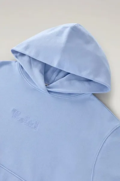 Mikina Woolrich Cotton Fleece Logo Hoodie Sea Breeze