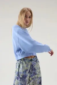 Mikina Woolrich Cotton Fleece Logo Crewneck Sea Breeze