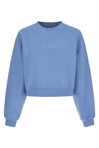 Mikina Woolrich Cotton Fleece Logo Crewneck Sea Breeze