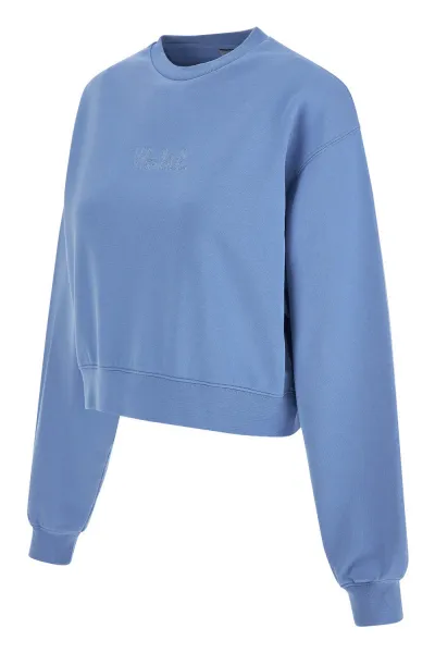 Mikina Woolrich Cotton Fleece Logo Crewneck Sea Breeze