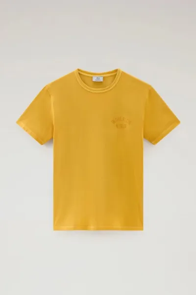 Tričko Woolrich Garment Dyed Logo T-Shirt Golden Glow