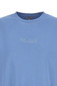 Mikina Woolrich Cotton Fleece Logo Crewneck Sea Breeze