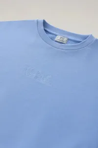 Mikina Woolrich Cotton Fleece Logo Crewneck Sea Breeze