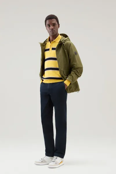 Sveter Woolrich Striped Knitted Polo Sweater Light Golden Glow Stripe