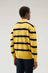 Sveter Woolrich Striped Knitted Polo Sweater Light Golden Glow Stripe