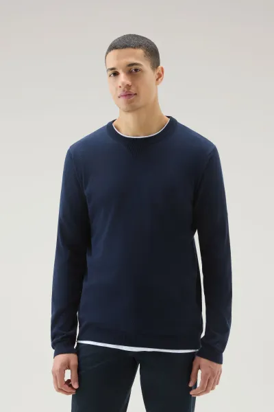 Sveter Woolrich Logo Crewneck Melton Blue