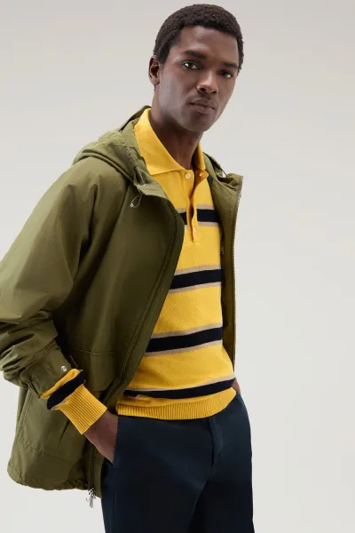 Sveter Woolrich Striped Knitted Polo Sweater Light Golden Glow Stripe