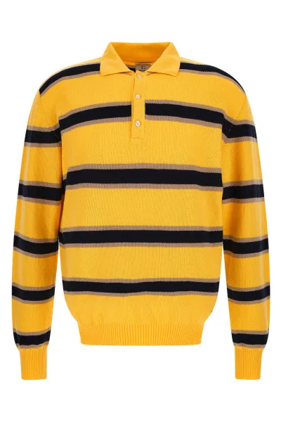 Sveter Woolrich Striped Knitted Polo Sweater Light Golden Glow Stripe