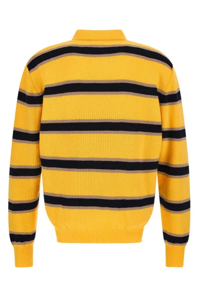 Sveter Woolrich Striped Knitted Polo Sweater Light Golden Glow Stripe