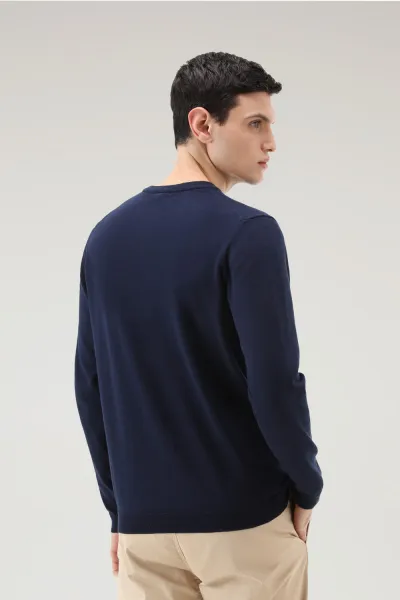 Sveter Woolrich Logo Crewneck Melton Blue