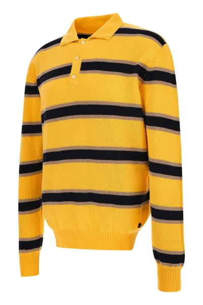 Sveter Woolrich Striped Knitted Polo Sweater Light Golden Glow Stripe