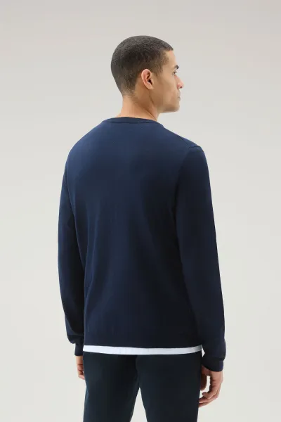 Sveter Woolrich Logo Crewneck Melton Blue