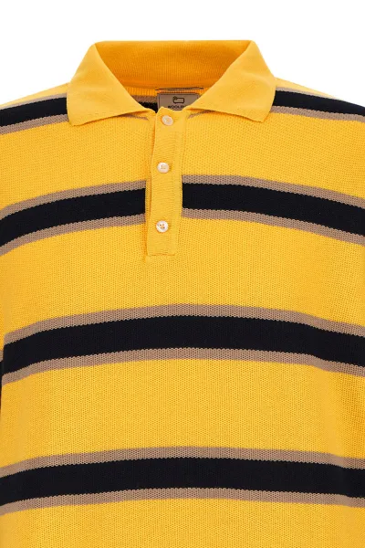 Sveter Woolrich Striped Knitted Polo Sweater Light Golden Glow Stripe