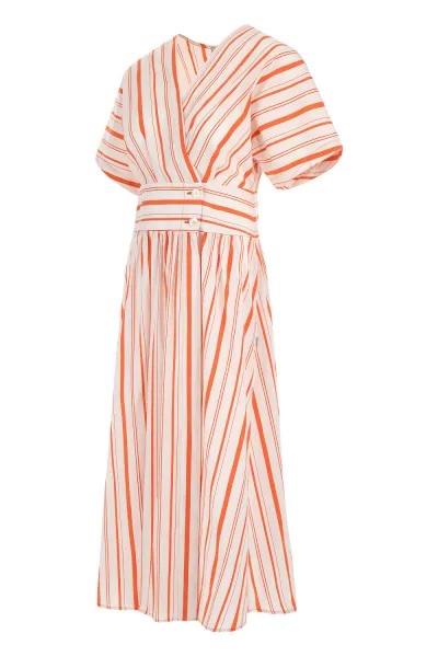 Šaty Woolrich Striped Poplin Long Dress Plaster White Stripe