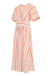 Šaty Woolrich Striped Poplin Long Dress Plaster White Stripe