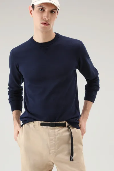 Sveter Woolrich Logo Crewneck Melton Blue