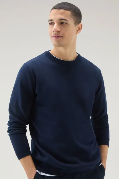 Sveter Woolrich Logo Crewneck Melton Blue