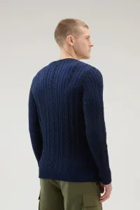 Sveter Woolrich Vanise Cable Crewneck Melton Blue Bicolor