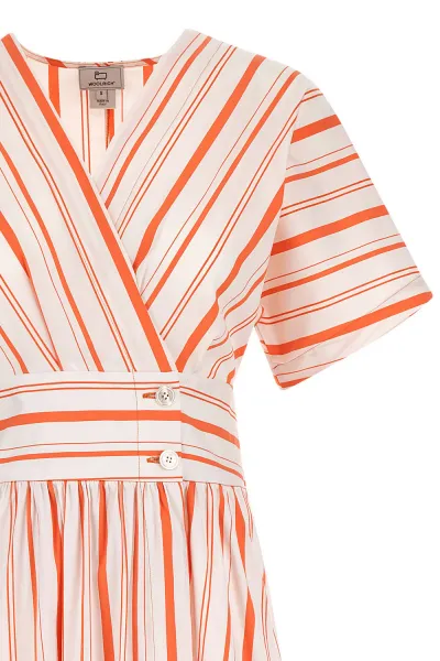 Šaty Woolrich Striped Poplin Long Dress Plaster White Stripe