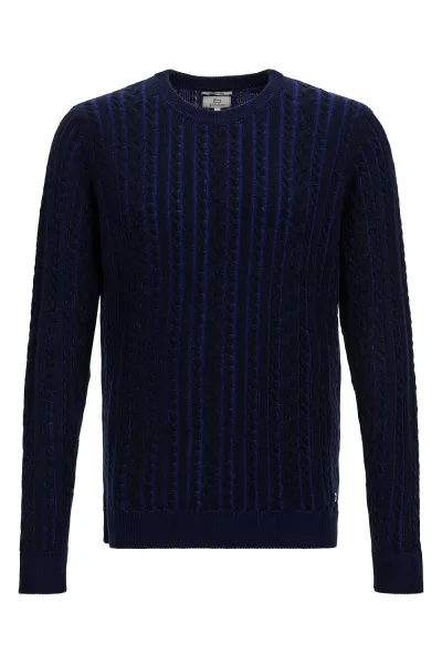 Sveter Woolrich Vanise Cable Crewneck Melton Blue Bicolor