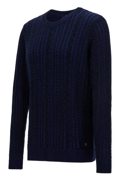 Sveter Woolrich Vanise Cable Crewneck Melton Blue Bicolor