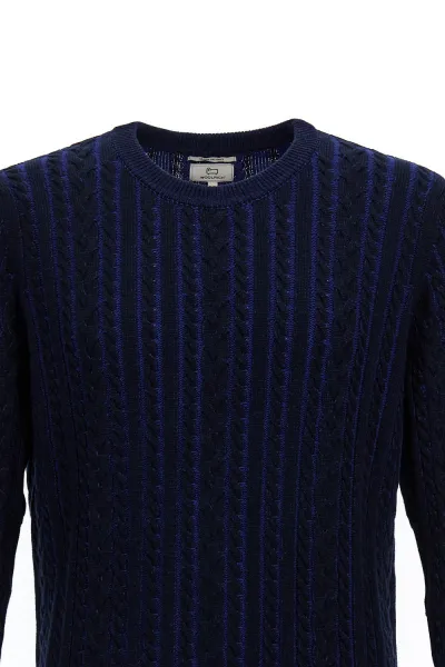 Sveter Woolrich Vanise Cable Crewneck Melton Blue Bicolor