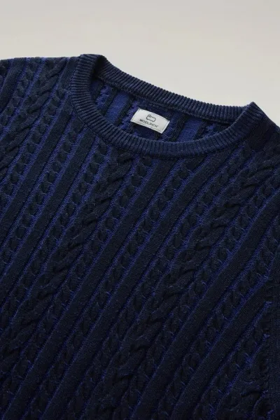 Sveter Woolrich Vanise Cable Crewneck Melton Blue Bicolor