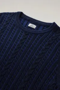 Sveter Woolrich Vanise Cable Crewneck Melton Blue Bicolor