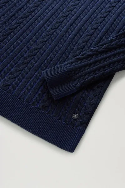 Sveter Woolrich Vanise Cable Crewneck Melton Blue Bicolor