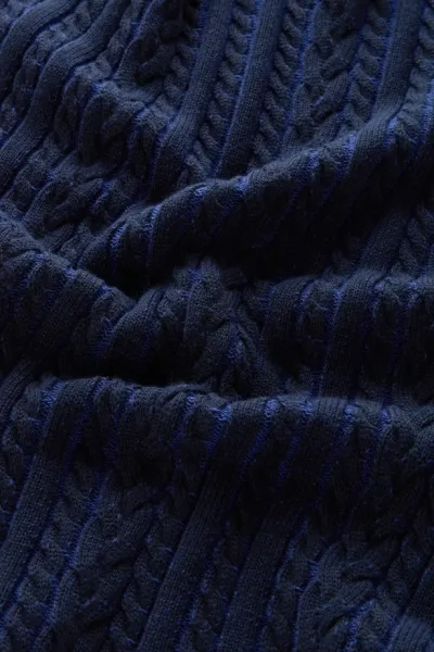 Sveter Woolrich Vanise Cable Crewneck Melton Blue Bicolor