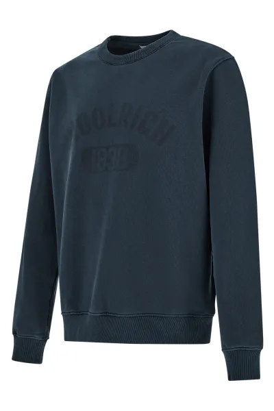 Mikina Woolrich Garment Dyed Logo Crewneck Melton Blue