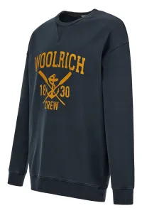 Mikina Woolrich Navy Logo Crewneck Melton Blue
