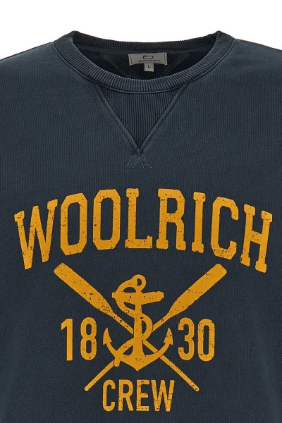 Mikina Woolrich Navy Logo Crewneck Melton Blue